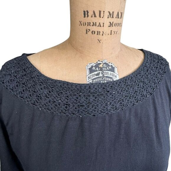 JM Collection Black beaded scoop neck 3/4 sleeve jersey Top size Large - Picture 3 of 10